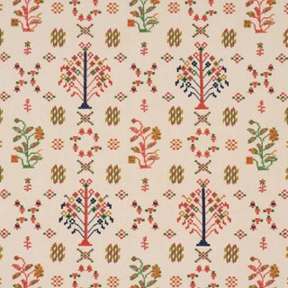 Schumacher Fairview Cross Stitch Embroidery Fabric In Multi For Sale