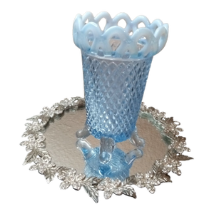 Exquisite VTG Imperial Glass Blue Katy Diamond Point Footed Bud Vase