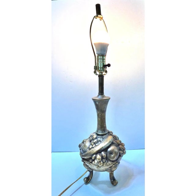 Vintage Gold Cast Metal Fruit Basket Table Lamp, Hollywood Regency For Sale - Image 9 of 9