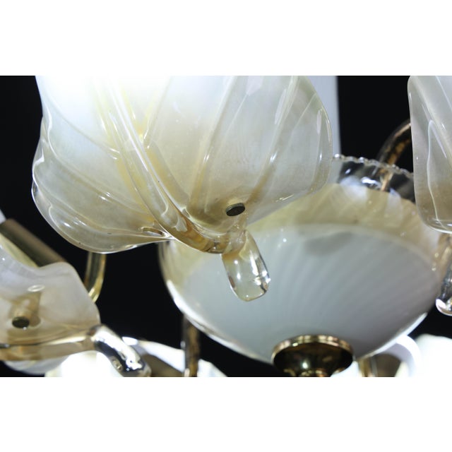 1970s Exceptional Vintage 6-Light Gold Murano Glass Chandelier For Sale - Image 5 of 15