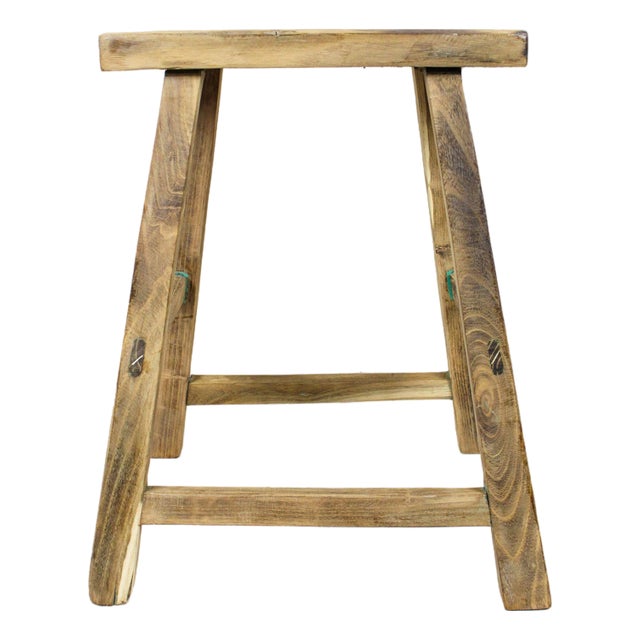 Vintage Rustic Stool in Elm For Sale