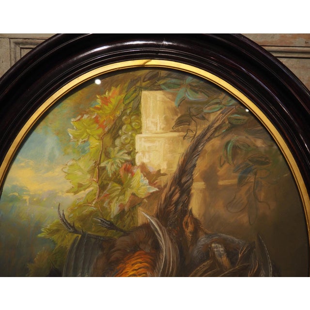 A Signed 19th Century French Oval Hunt Trophy Still Life, Pastel on Canvas For Sale - Image 14 of 18