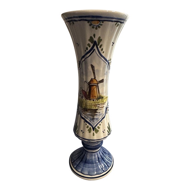 Vintage Delft Blue Holland Hand Painted Ceramic Vase For Sale