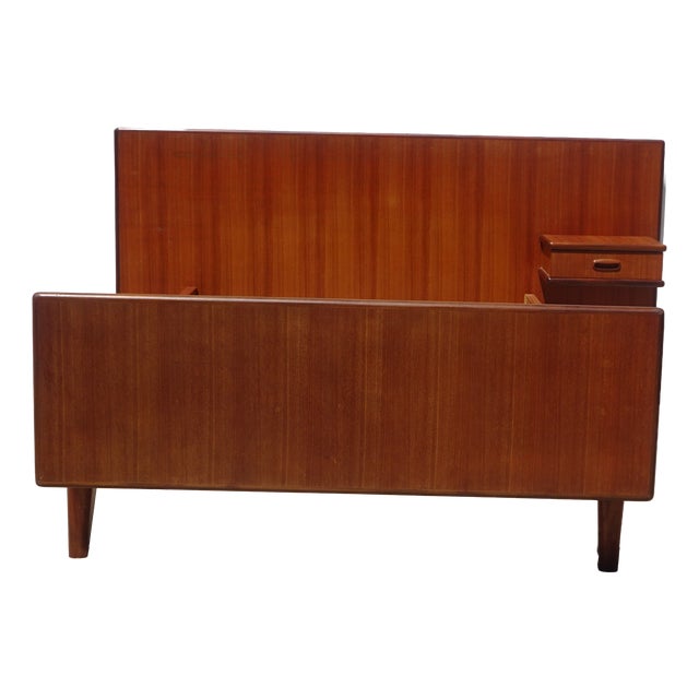 Vintage Teak Bed with Integrated Nightstand, 1960s For Sale