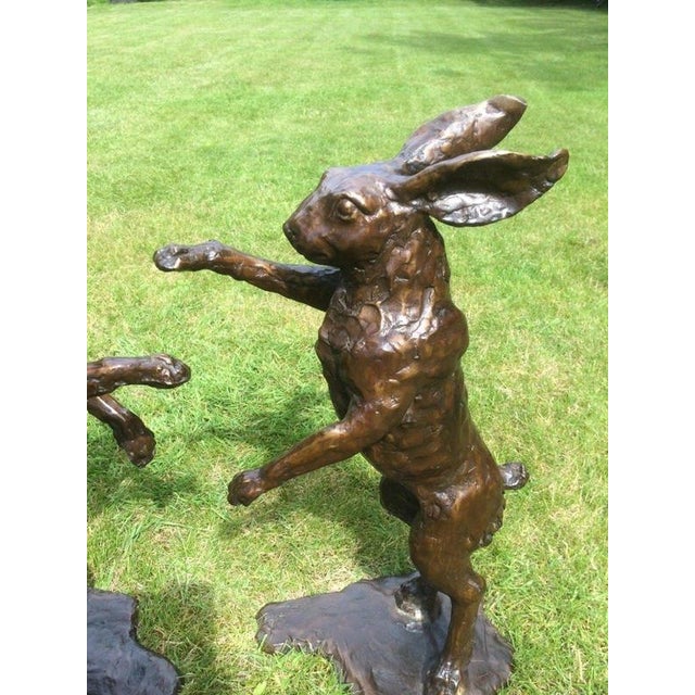 Metal Life-Size Bronze Boxing Hares from E&S Crown Foundry, Set of 2 For Sale - Image 7 of 12