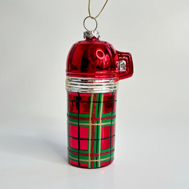 Retro Plaid Thermos Glass Christmas Ornament For Sale In Miami - Image 6 of 8
