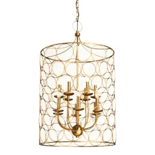 Massive 12 Light Circle Gold Drum Regency Chandelier Light Fixture For Sale