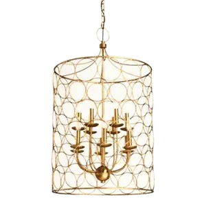 Massive 12 Light Circle Gold Drum Regency Chandelier Light Fixture