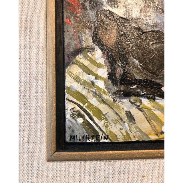 Mid 20th Century Zvi Milshtein, French Israeli Surrealist Judaica Jewish Oil Painting Rabbi at Table, Bottle, c.1960s For Sale - Image 5 of 6