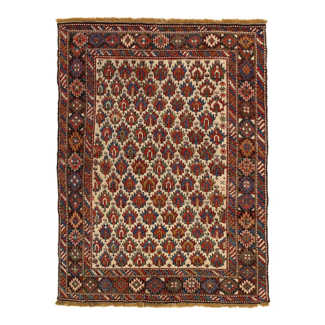 Antique Caucasian Kazak 3'6'' X 4'2'' For Sale