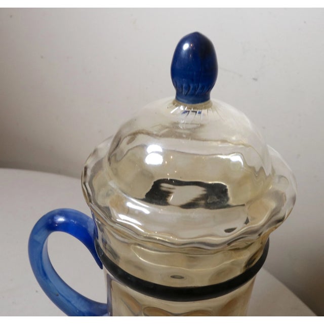 1980s Large Vintage Quality Hand Blown Studio Art Glass Lidded Beer Stein Pitcher For Sale - Image 5 of 12