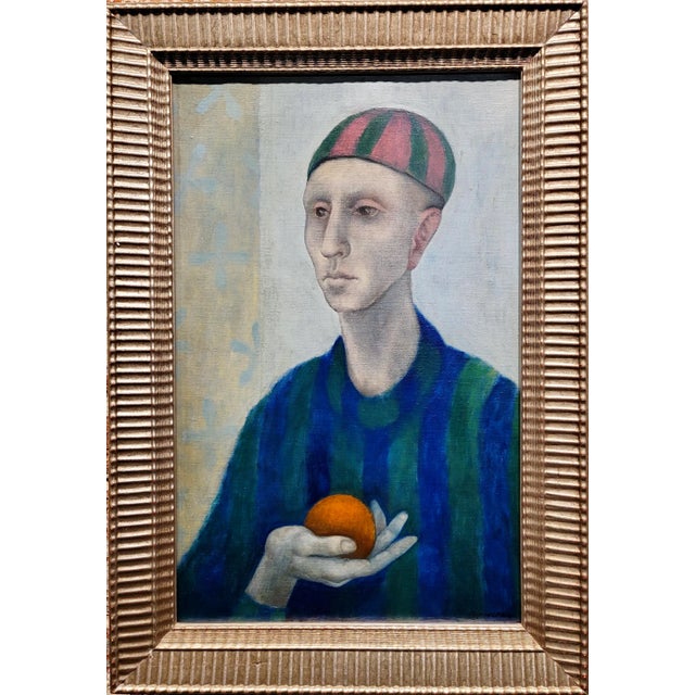 Arthur Okamura -Modernist Portrait Man Holding a Ball- 1954 Oil Painting For Sale - Image 12 of 12