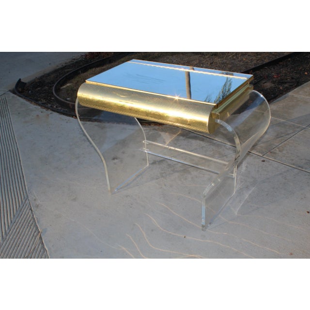 Mid-Century Modern Mid-Century Modern Gold and Lucite Mirror Top Vanity For Sale - Image 3 of 12