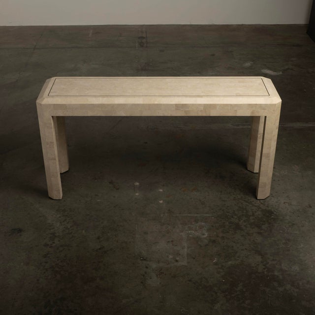 Maitland - Smith 1980s Artisan Marble Console Table Travertine Maitland Smith Style Tessellated Stone For Sale - Image 4 of 12