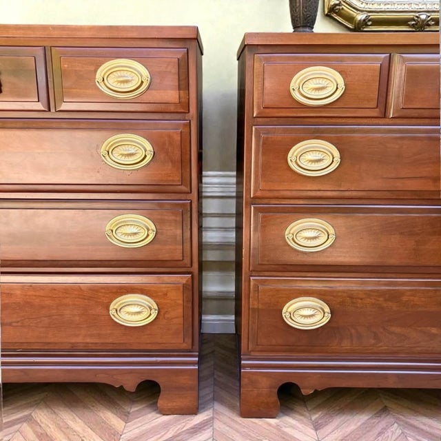 Neoclassical 1950s Pair of Solid Cherry Bachelor Chests 30”w | Nightstands | Bedside Tables For Sale - Image 3 of 10