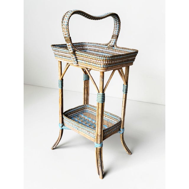Aqua Napoleon III Rattan Serving Bar Cart, 1890s For Sale - Image 8 of 8
