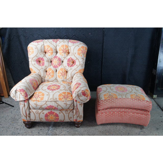 Vintage Pearson Floral Tufted Club Lounge Library Armchair & Ottoman For Sale - Image 6 of 14