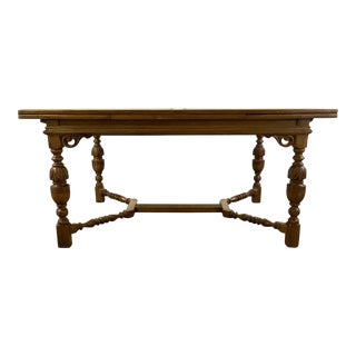 Vintage French Farmhouse Rustic European 98” Draw Leaf Trestle Dining Table. For Sale