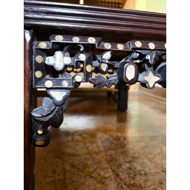 Vintage Chinese Qing Rosewood With Mother of Pearl Inlaid Low Alter Table For Sale In Los Angeles - Image 6 of 11