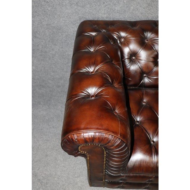 English Remington Brown Custom Made Leather Tufted Chesterfield Sofa 7ft For Sale - Image 11 of 11