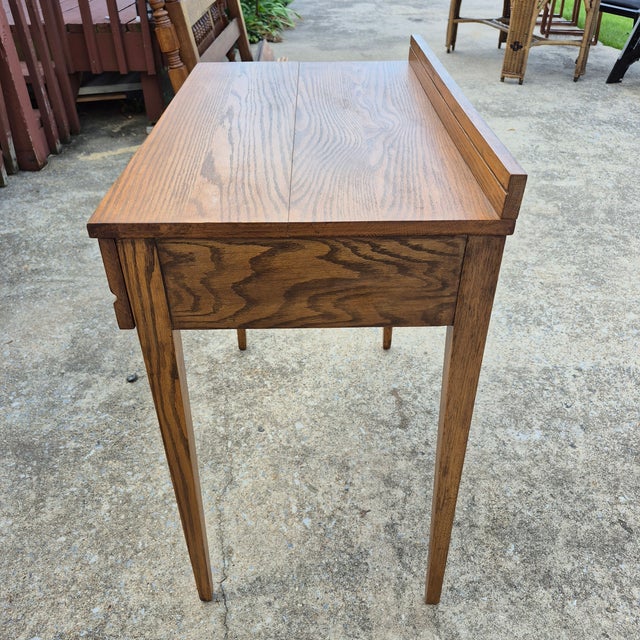 1950s Raymond Loewy for Mengel MCM Petite Oak Desk Vanity Console Table For Sale - Image 9 of 15