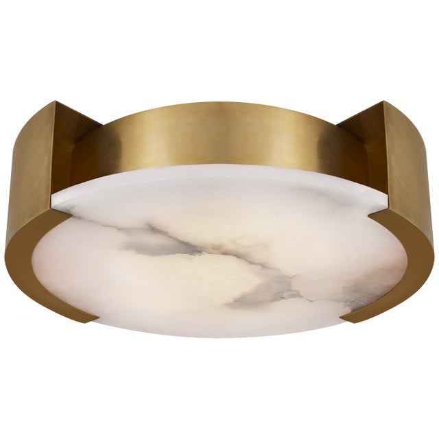 Modern Kelly Wearstler for Visual Comfort Signature Melange Large Flush Mount in Antique-Burnished Brass with Alabaster For Sale - Image 3 of 5