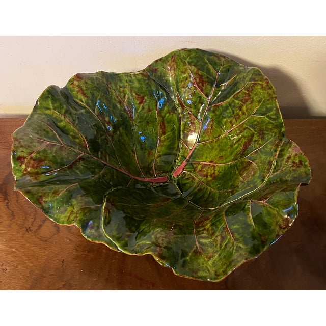 Green Large Dodie Thayer Sea Grape Leaf Serving or Centerpiece Bowl For Sale - Image 8 of 17