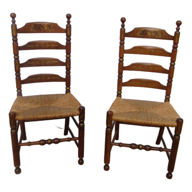 1980s Farmhouse Hitchcock Chairs Designer Rush Seats For Sale