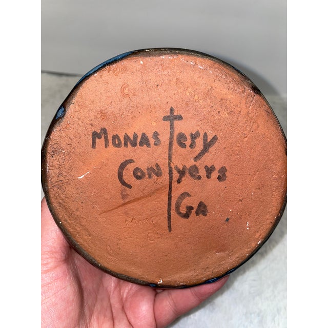 Vintage Studio Art Pottery Monastery Conyers Ga Monk Made Blue Pitcher