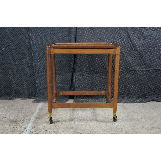 Brown Mid Century Danish Walnut Folding Rolling Bar Cart Trolley Dry Bar MCM For Sale - Image 8 of 18
