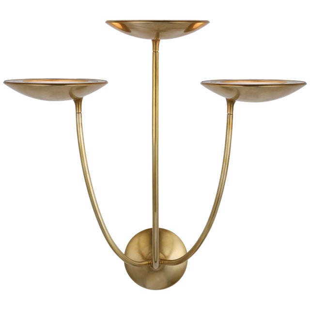 Keira Large Triple Sconce in Hand-Rubbed Antique Brass Designer: Thomas O'Brien Height: 23" Extension: 13.25" Backplate:...