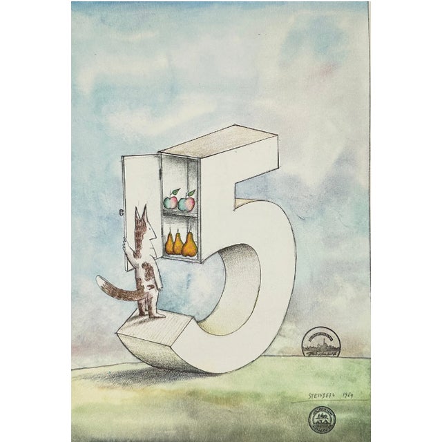 Illustration Saul Steinberg “Number 5 With Pantry” Offset Lithograph, 1969 For Sale - Image 3 of 3