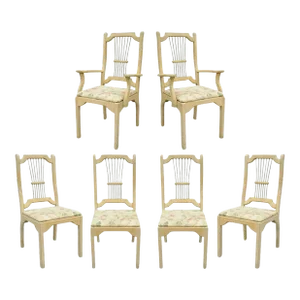 Late 20th Century Vintage French Country Provincial Style Solid Wood Dining Room Chairs - Set of 6
