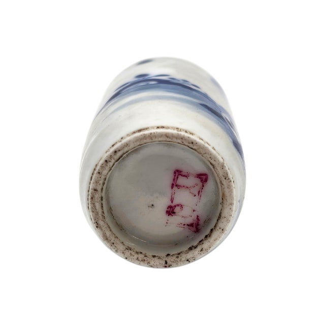 Vintage Chinese Blue & White Porcelain Snuff Bottle With Stopper Spoon (3.375") For Sale - Image 13 of 14