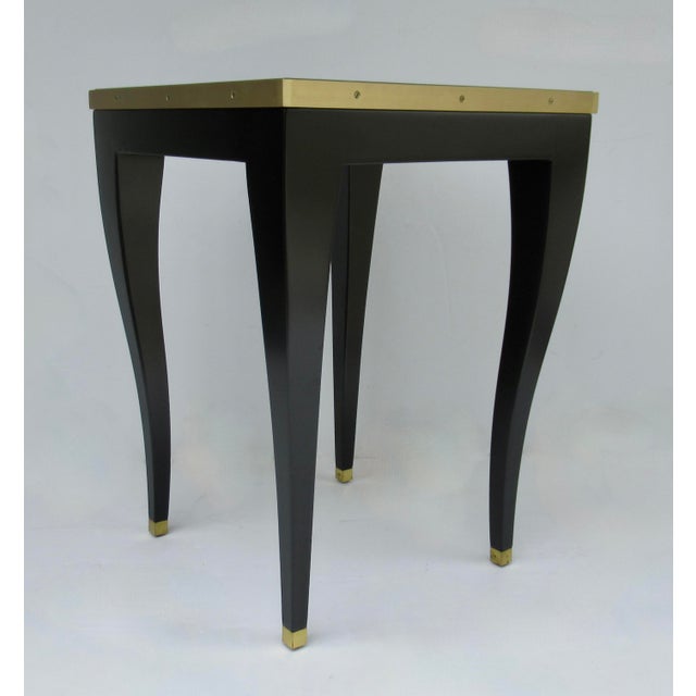 Ebony Donghia C.1980's "Essence," Square Occasional, Side, Satin Brass Gallery Satin Ebony Finish With Brushed Satin Brass Details For Sale - Image 8 of 18