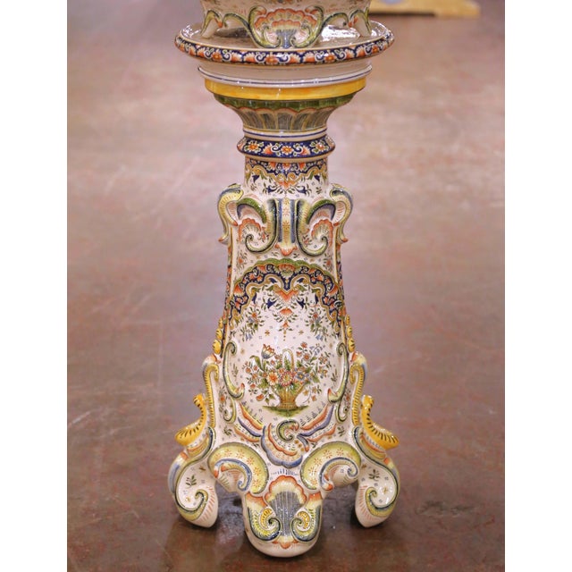 Early 20th Century Early 20th Century French Desvres Faience Jardinière on Pedestal For Sale - Image 5 of 16