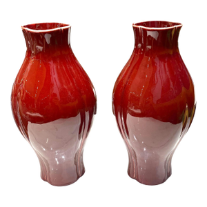 Pair of Maitland-Smith Oxblood Red Glazed Decorative Vases