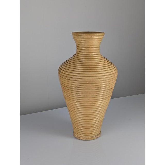 Large Mid-Century Modern Coiled Rattan Floor Vase, 1970s For Sale - Image 12 of 12