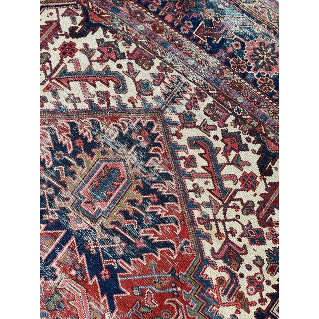 Textile 1920's Antique Deep Red and Blue Coloring Rug 10 6 X 13 For Sale - Image 7 of 13