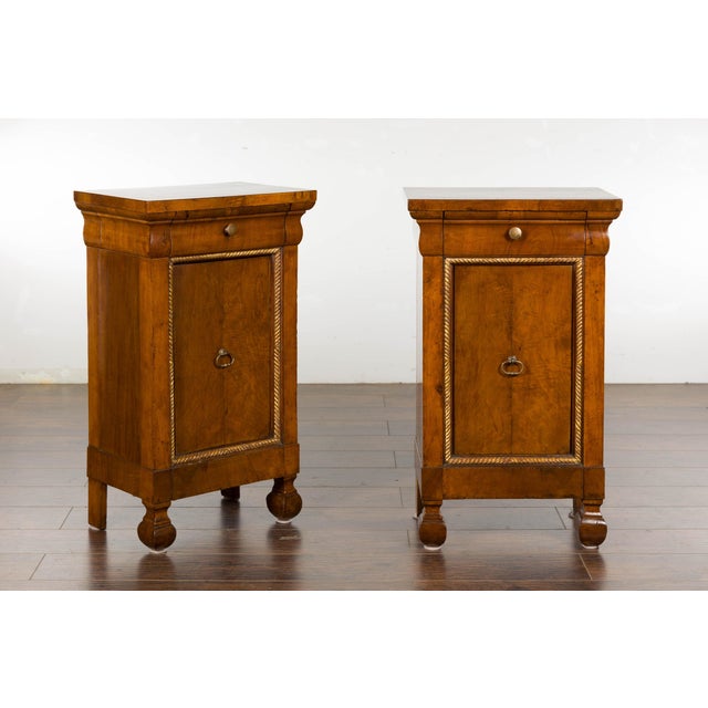 1800s Italian Walnut Bedside Cabinets with Giltwood Twisted Rope Motif, Pair For Sale In Atlanta - Image 6 of 12