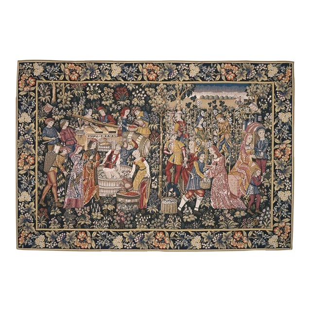 Les Vendanges Loom Woven Tapestry - 170 X 244 Cm (5'7" X 8'0") - Requires Rod Size 6 For Sale
