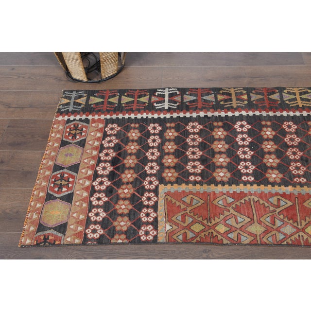 Textile 1970s Vintage Handmade Wool Cotton Red Runner Rug For Sale - Image 7 of 11