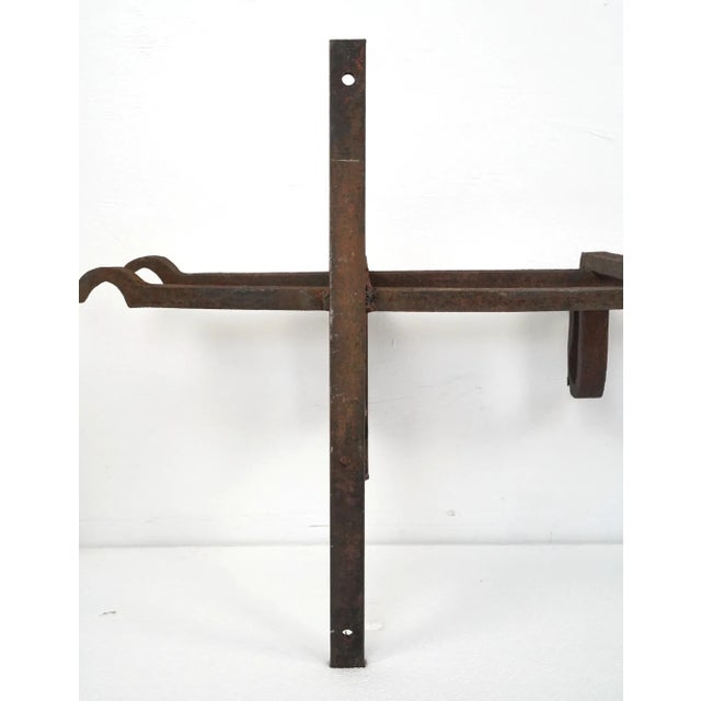 Mid 20th Century Vintage Rustic Industrial 4 Hook Wrought Iron Wall Rack For Sale - Image 10 of 11