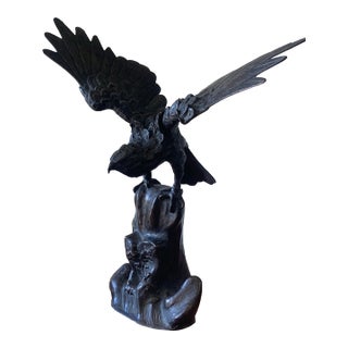 Antique Japanese Cast Iron Hinged Wing Eagle Sculpture For Sale