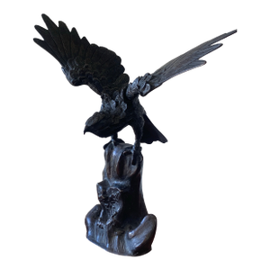 Antique Japanese Cast Iron Hinged Wing Eagle Sculpture