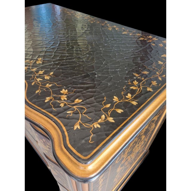 Hollywood Regency Vintage Black Gold Versace Baker Style Chinoiserie Oversized 3 Drawer Commode Chest of Drawers For Sale - Image 3 of 18