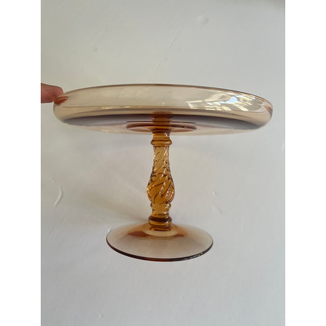 Mid-Century Modern Mid 20th Century Mid-Century Modern Italian Amber Art Glass Tazza With Twisted Stem For Sale - Image 3 of 6