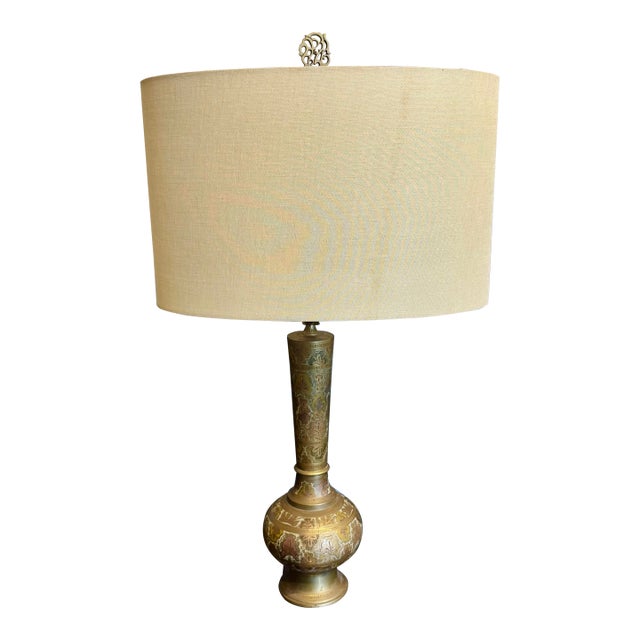 Early 20th Century Enameled Antique Turkish Brass Lamp For Sale