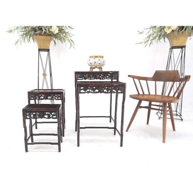 Set of 4 Nesting Stacking Carved Rosewood End Side Occasional Tables Set Mint! For Sale - Image 6 of 18