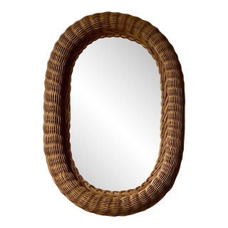 Mid 20th Century Small Oval Wicker Wall Mirror For Sale